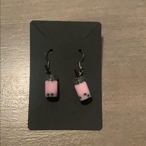 Pink boba earrings